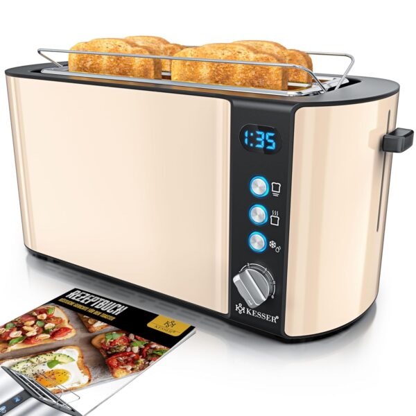 KESSER® Toaster 4 Scheiben mit Brötchenaufsatz, 6 Bräunungsstufen, Long Slot