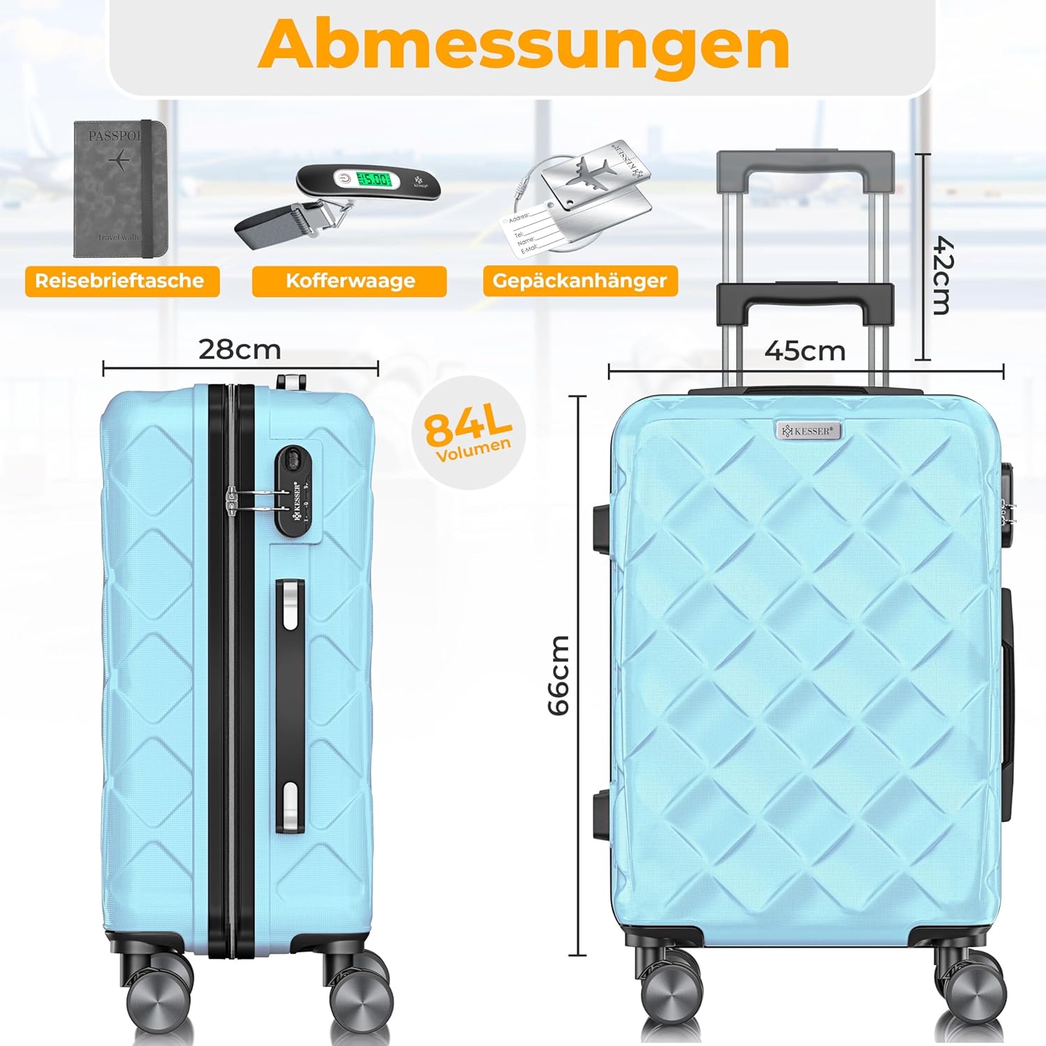 KESSER® Trolley Koffer Handgepäck ABS Hartschale 360° Rollen Kombischloss