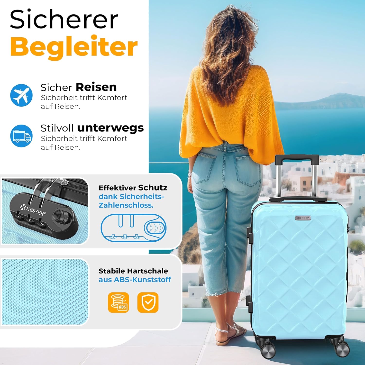 KESSER® Trolley Koffer Handgepäck ABS Hartschale 360° Rollen Kombischloss