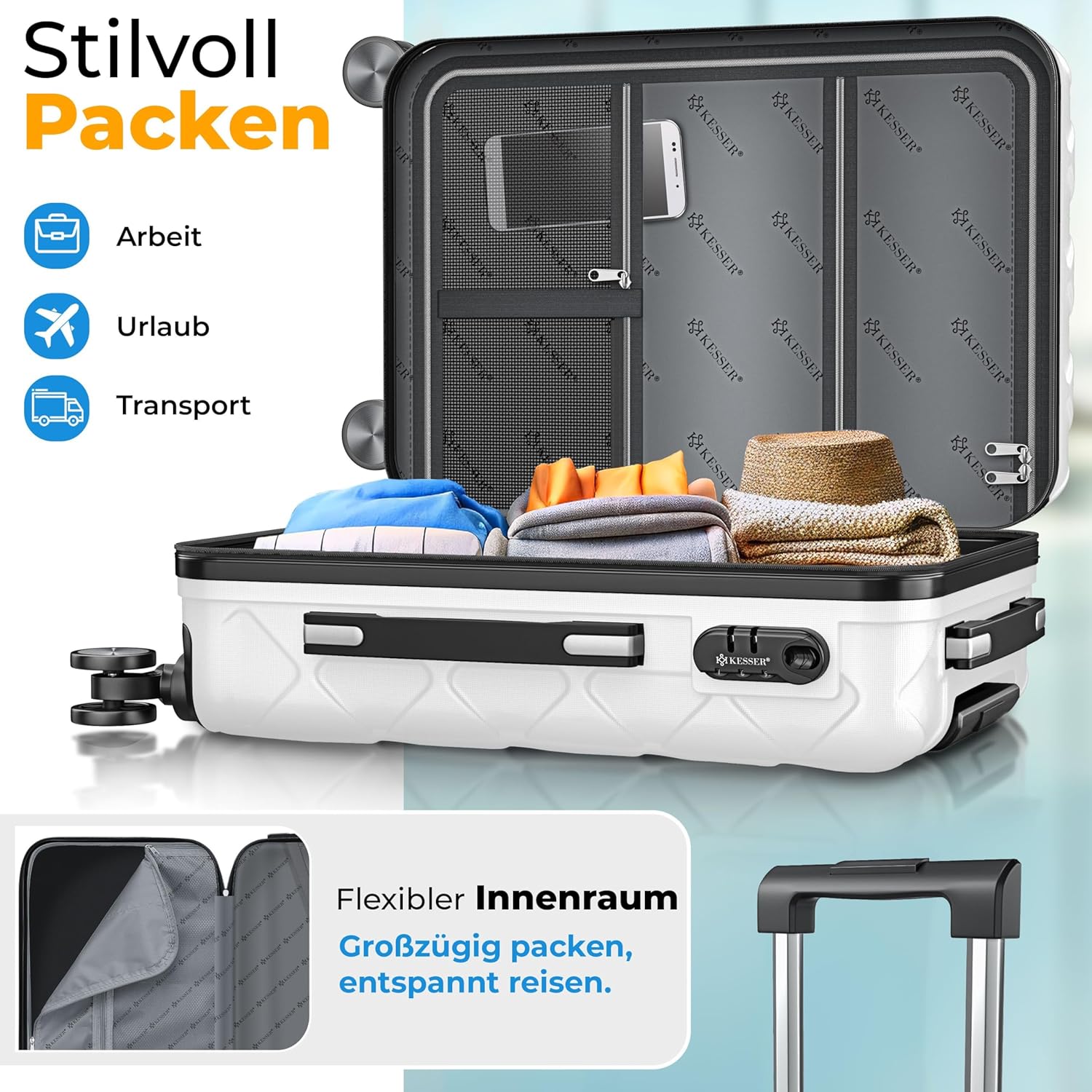 KESSER® Trolley Koffer Handgepäck ABS Hartschale 360° Rollen Kombischloss