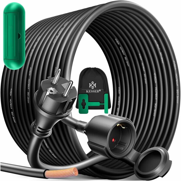 KESSER® Verlängerungskabel 30 m IP44 spritzwassergeschützt mit Schuko-Stecker