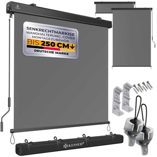 KESSER® Vertikalmarkise 200x250 cm Handkurbel UV-Schutz Seitenwand mit Kurbelkasten