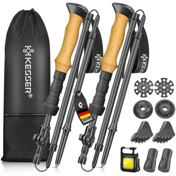 KESSER® Wanderstöcke Aluminium/Carbon Korkgriff klappbar für Trekking & Nordic Walking