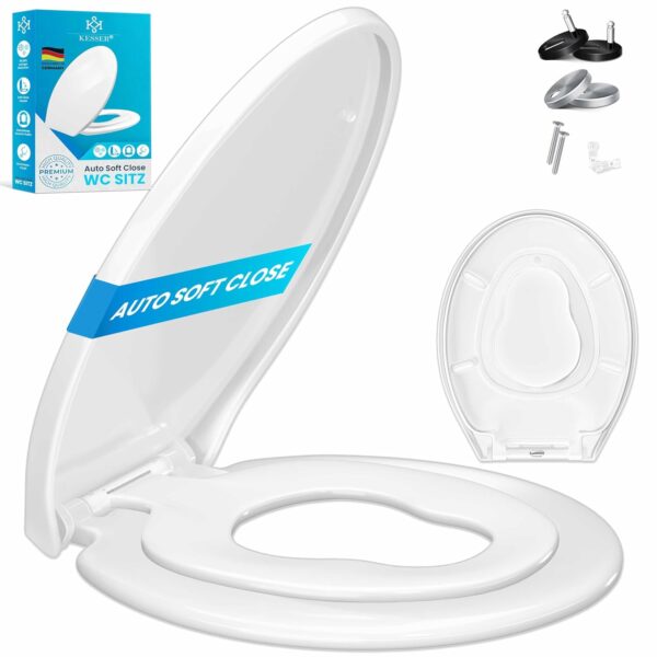 KESSER® WC-Sitz mit Soft-Close, Schnellverschluss, Edelstahl, für Kinder mit Hocker